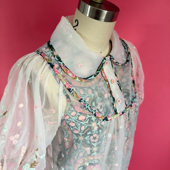 *NWT* Anna Sui Statement Floral Embroidered Puff Sleeve Coquette Midi Dress XS - Picture 9 of 17